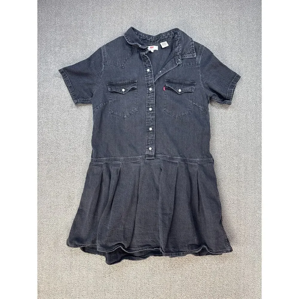 Levi's‎ Denim Dress Mirai Western Short Sleeve Pearl Snap Mini Black Size Small